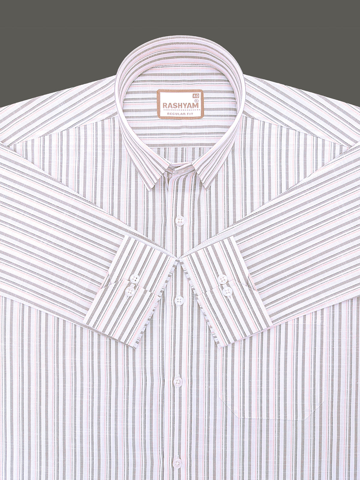 Italian Linen Cotton Lorentis Beige And Peach Multiline On White Formal Shirt