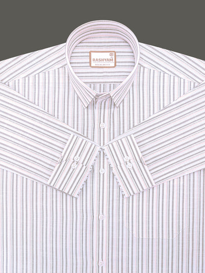 Italian Linen Cotton Lorentis Beige And Peach Multiline On White Formal Shirt