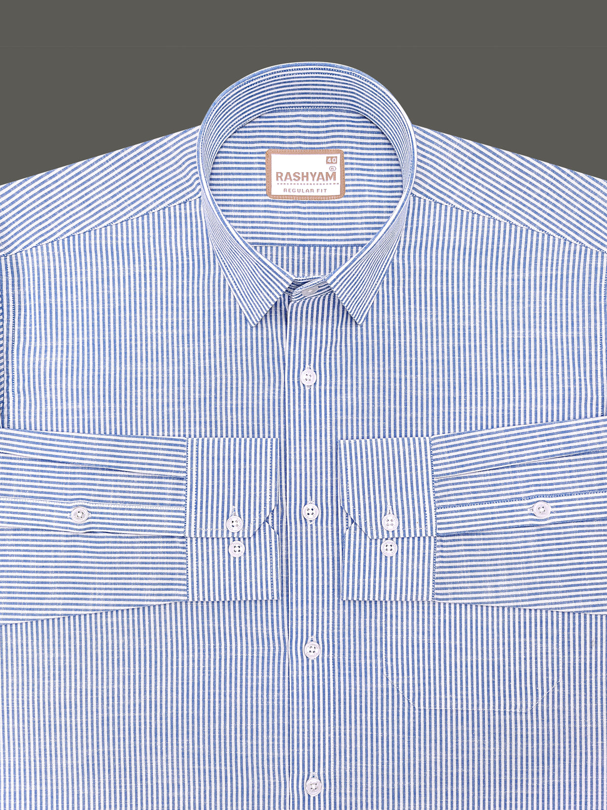 Italian Linen Elowen Blue Multistripe On White Formal Shirt