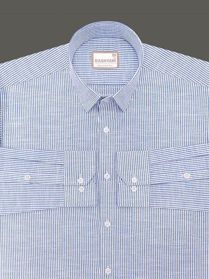 Italian Linen Elowen Blue Multistripe On White Formal Shirt