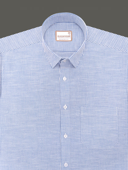 Italian Linen Elowen Blue Multistripe On White Formal Shirt