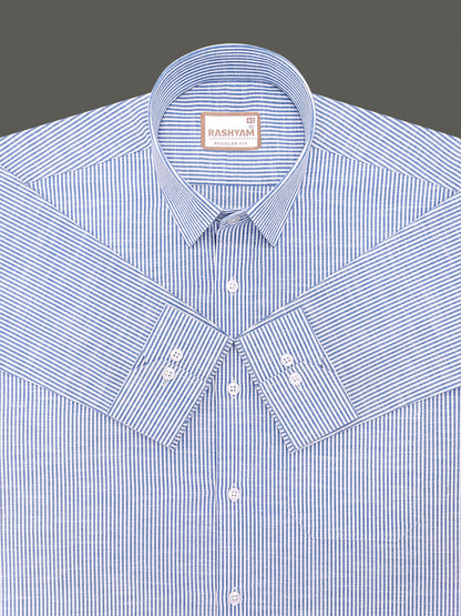 Italian Linen Elowen Blue Multistripe On White Formal Shirt