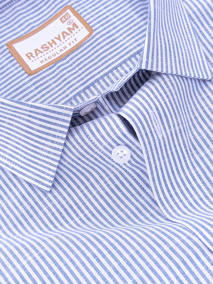 Italian Linen Elowen Blue Multistripe On White Formal Shirt