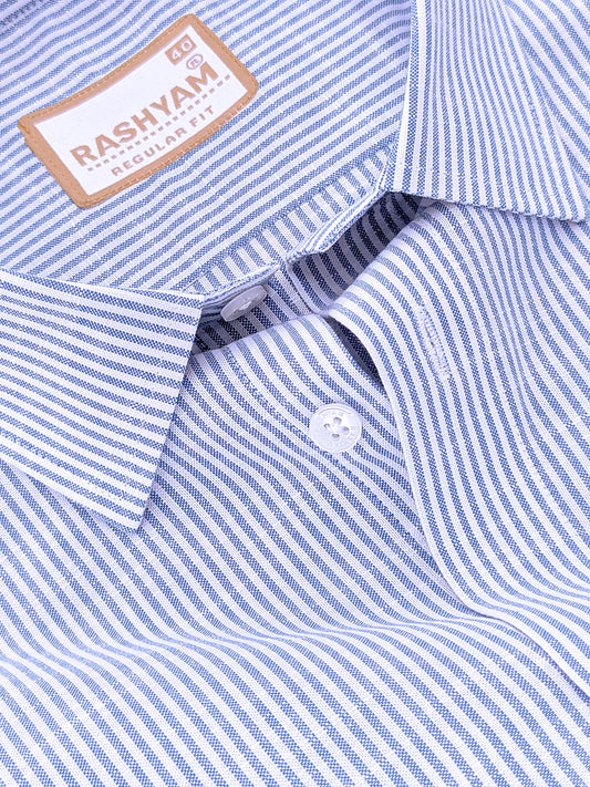 Italian Linen Elowen Blue Multistripe On White Formal Shirt