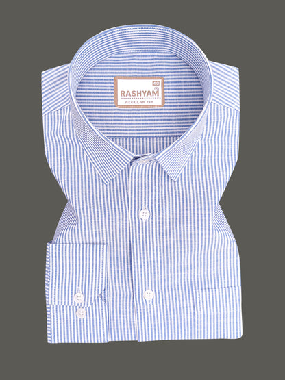 Italian Linen Elowen Blue Multistripe On White Formal Shirt
