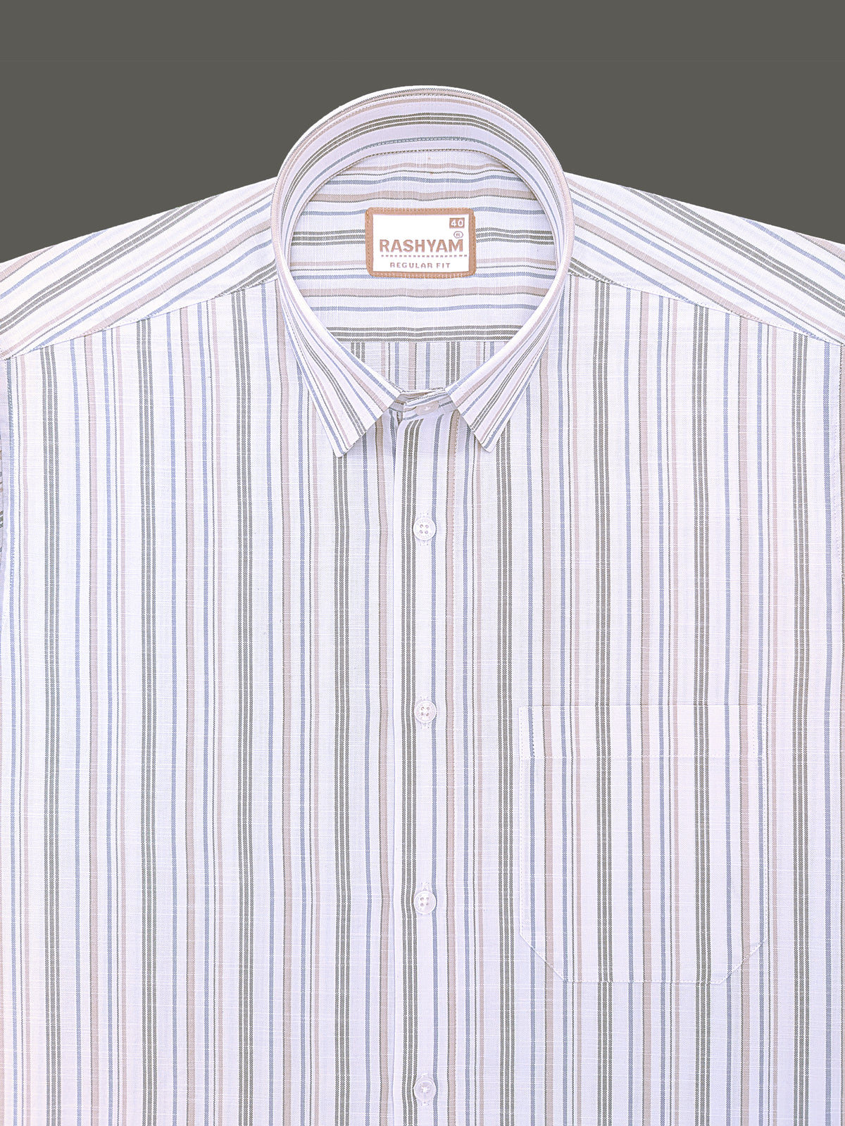 Italian Linen Lorentis Duskblue Mossy Green Multiline On White Formal Shirt