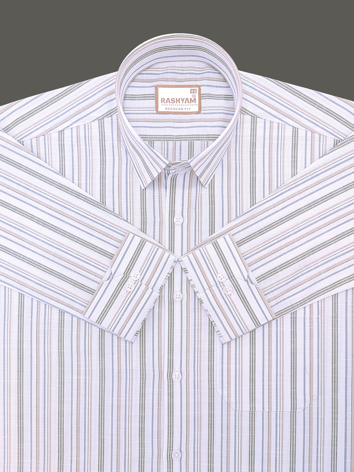 Italian Linen Lorentis Duskblue Mossy Green Multiline On White Formal Shirt