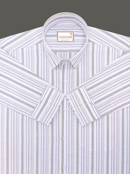 Italian Linen Lorentis Duskblue Mossy Green Multiline On White Formal Shirt