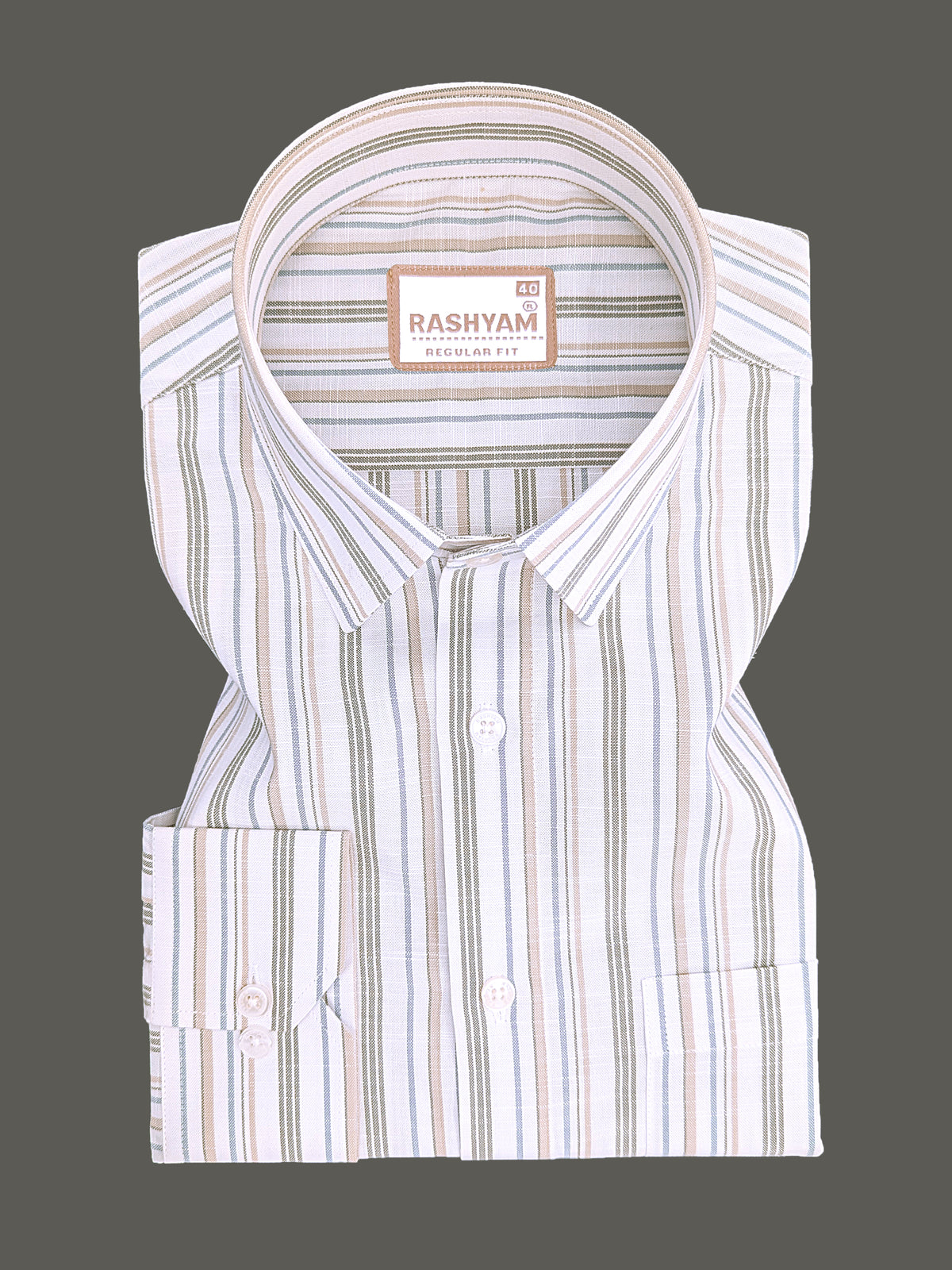 Italian Linen Lorentis Duskblue Mossy Green Multiline On White Formal Shirt
