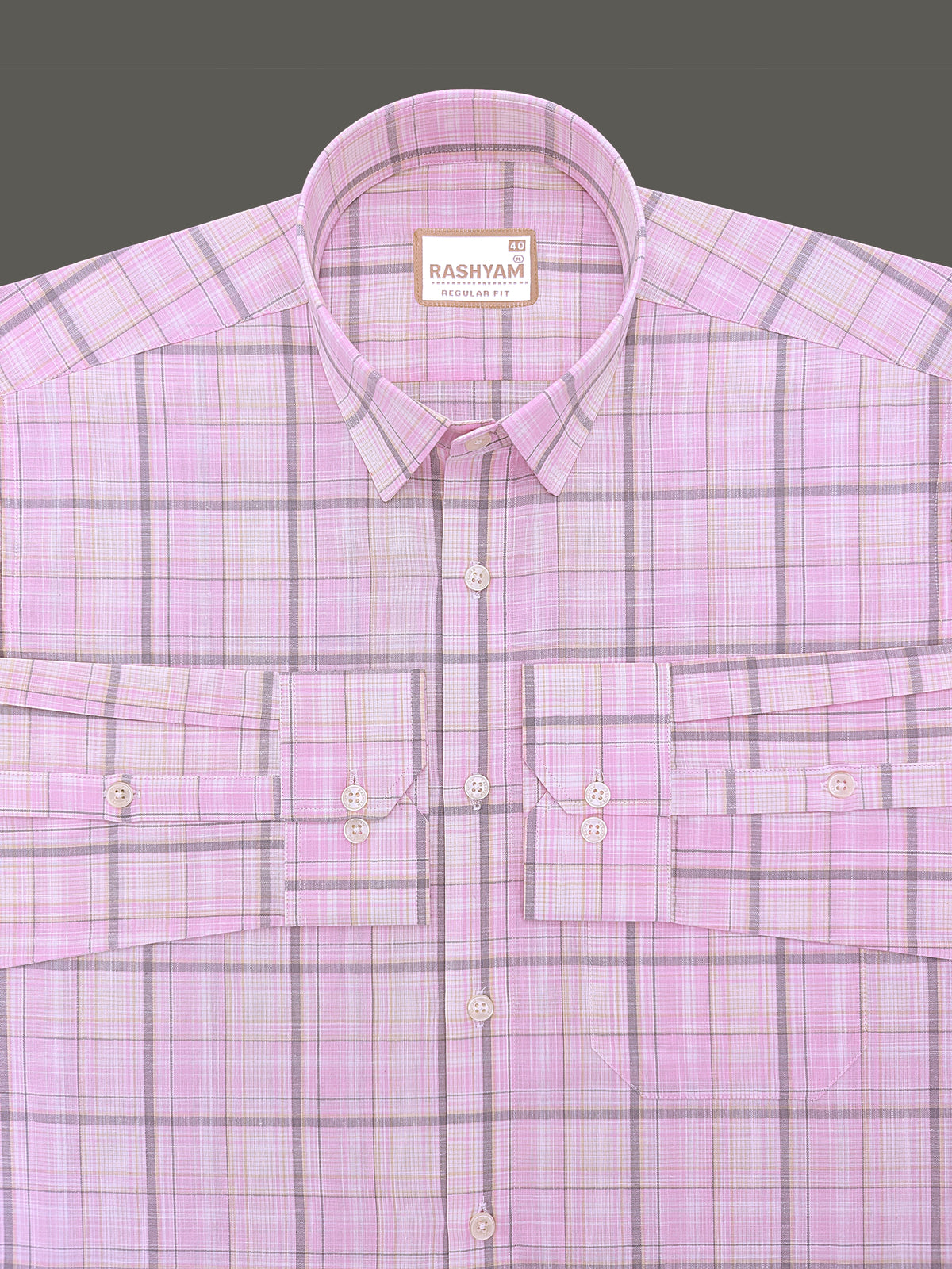 Finest Cotton Cherasco Greyish And Pastel Pink Multichecks Formal Shirt