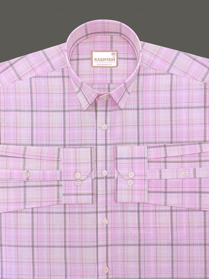 Finest Cotton Cherasco Greyish And Pastel Pink Multichecks Formal Shirt