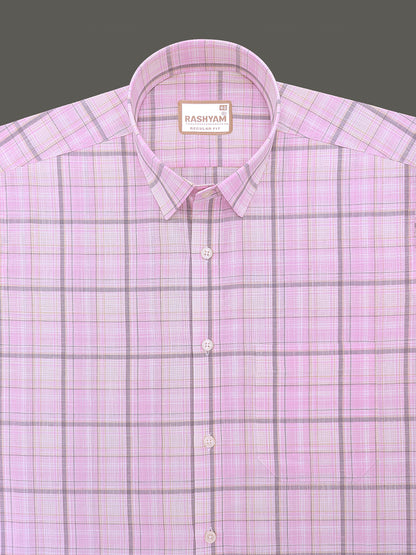 Finest Cotton Cherasco Greyish And Pastel Pink Multichecks Formal Shirt