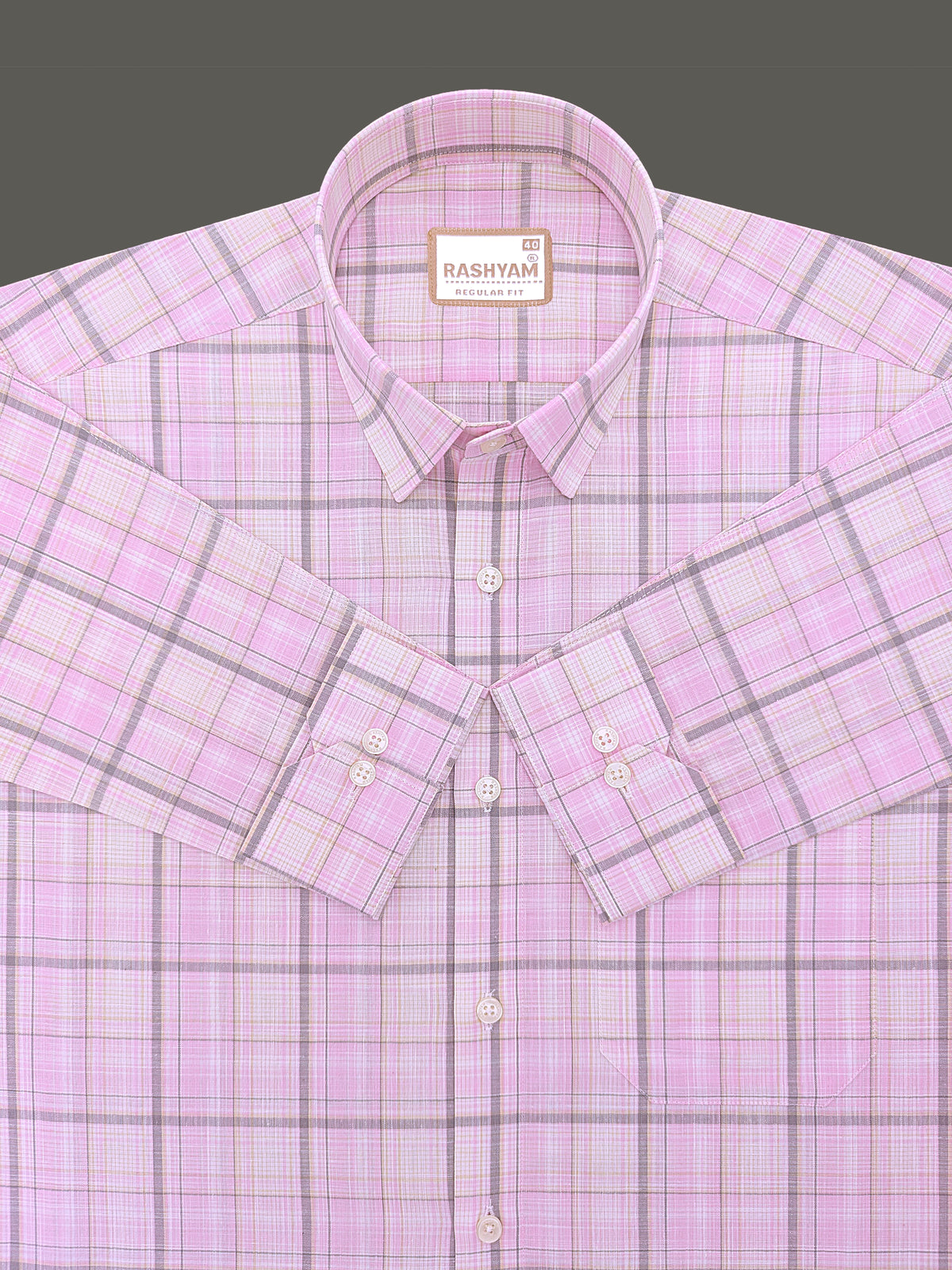 Finest Cotton Cherasco Greyish And Pastel Pink Multichecks Formal Shirt