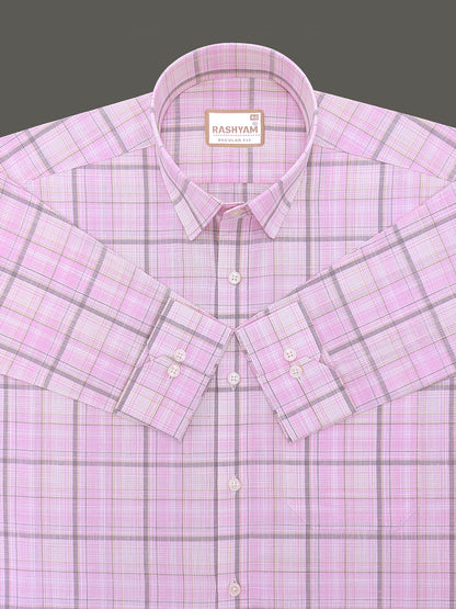 Finest Cotton Cherasco Greyish And Pastel Pink Multichecks Formal Shirt