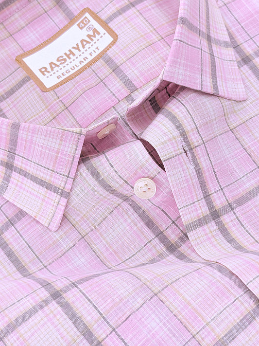 Finest Cotton Cherasco Greyish And Pastel Pink Multichecks Formal Shirt