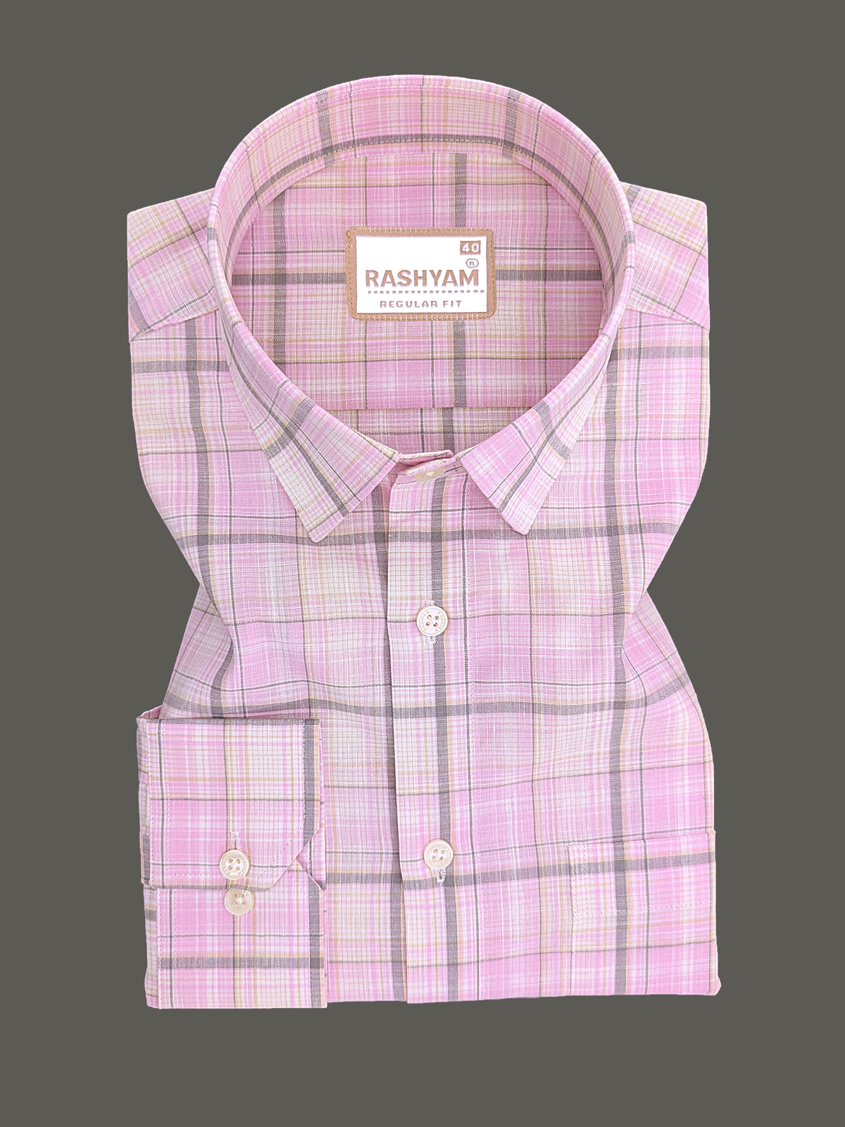 Finest Cotton Cherasco Greyish And Pastel Pink Multichecks Formal Shirt