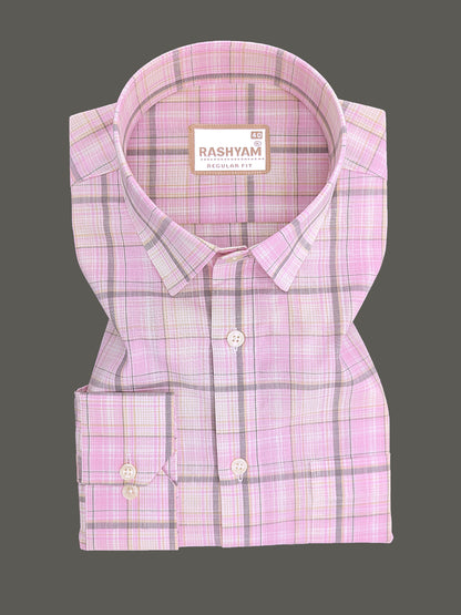 Finest Cotton Cherasco Greyish And Pastel Pink Multichecks Formal Shirt