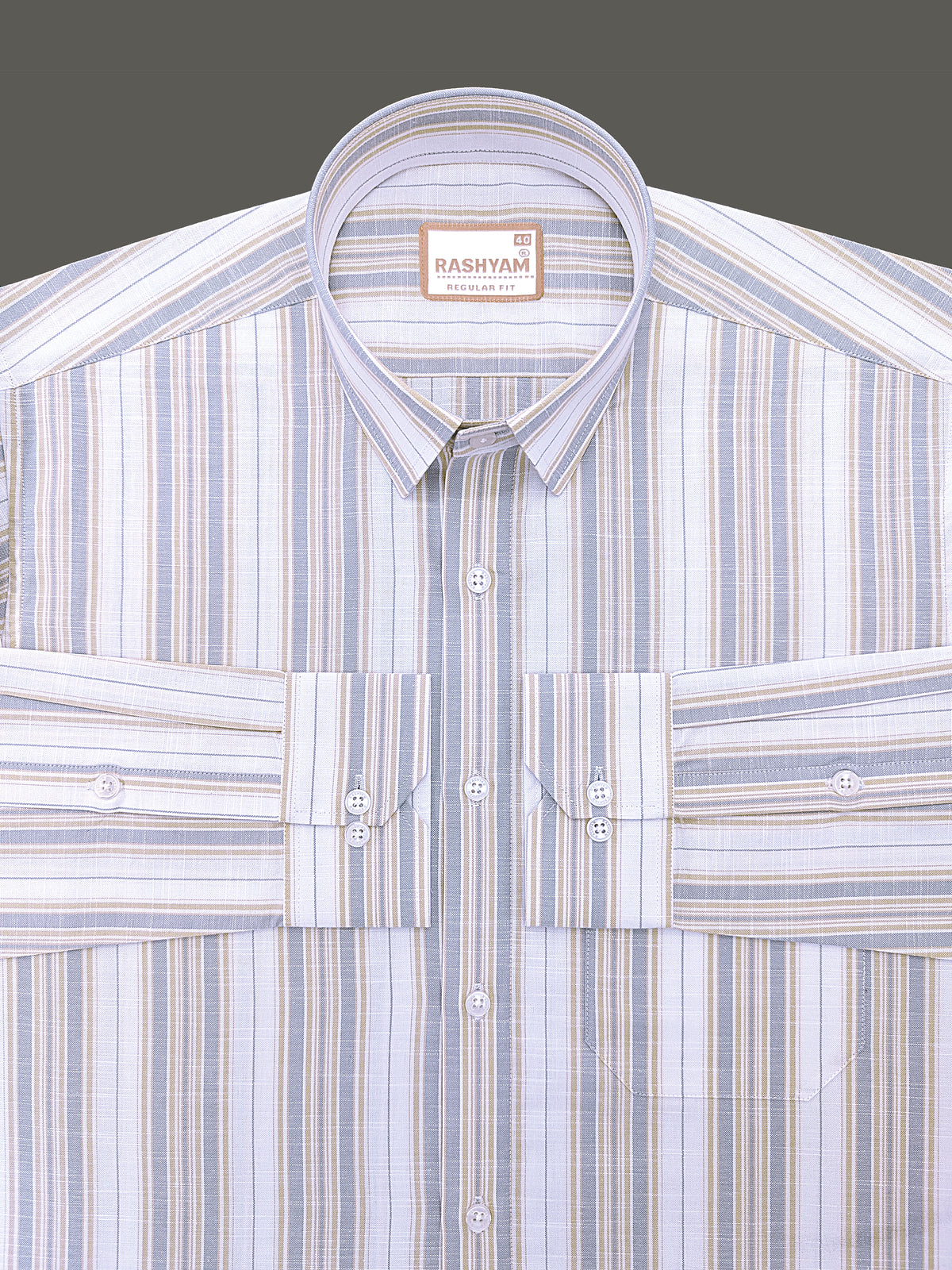 Italian Linen Cotton Lorentis Yellowish Grey Wideline On White Formal Shirt