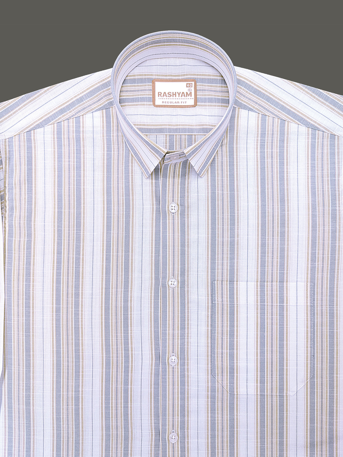 Italian Linen Cotton Lorentis Yellowish Grey Wideline On White Formal Shirt