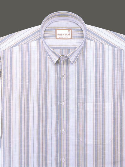 Italian Linen Cotton Lorentis Yellowish Grey Wideline On White Formal Shirt