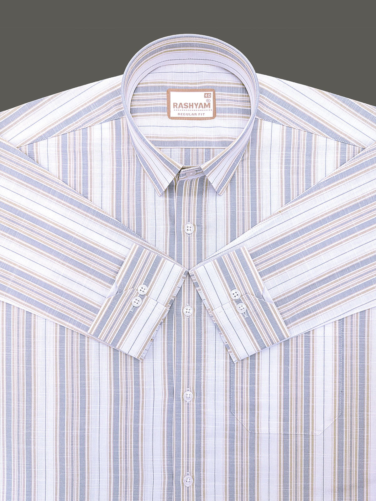 Italian Linen Cotton Lorentis Yellowish Grey Wideline On White Formal Shirt