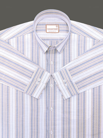 Italian Linen Cotton Lorentis Yellowish Grey Wideline On White Formal Shirt