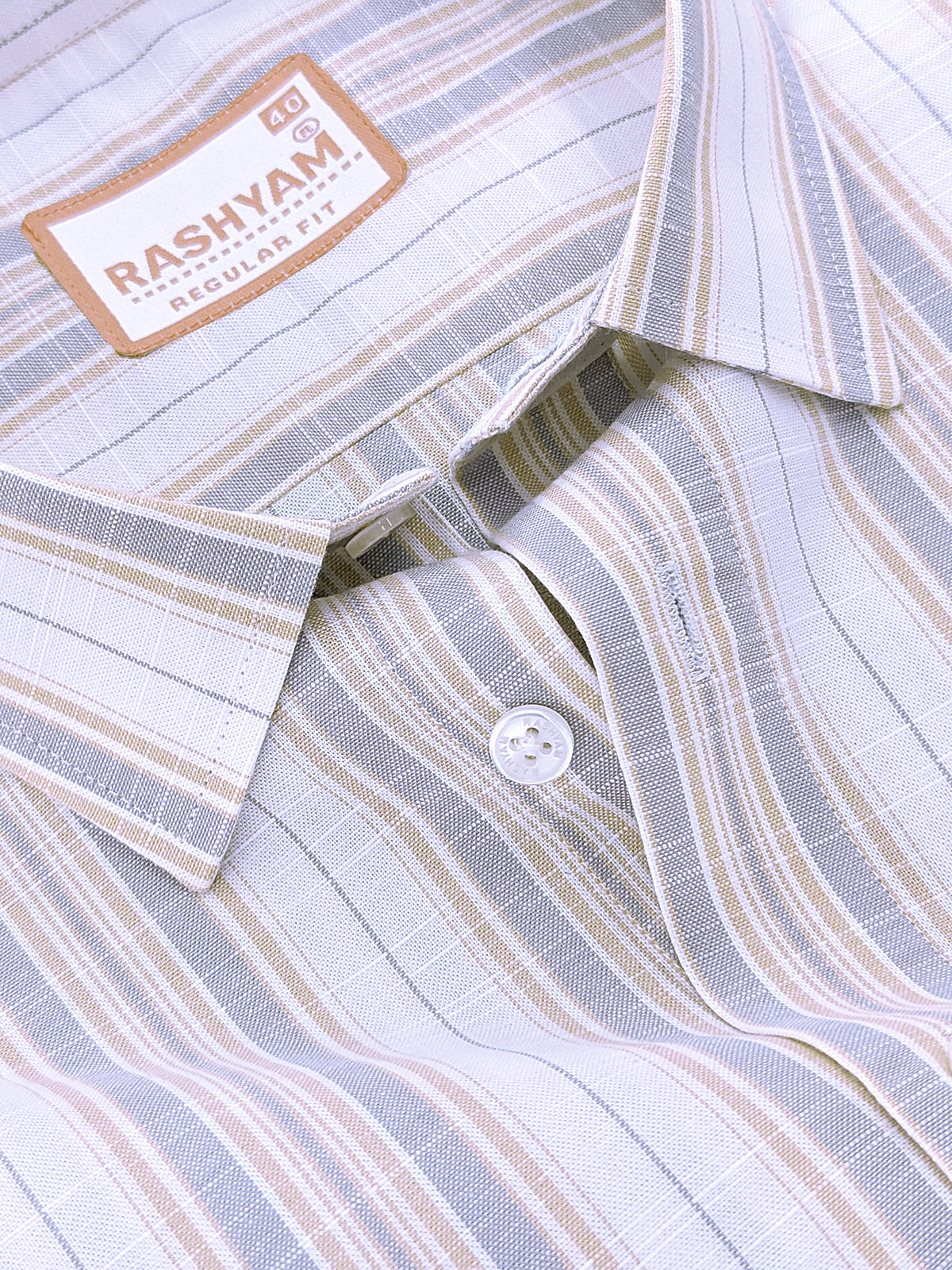 Italian Linen Cotton Lorentis Yellowish Grey Wideline On White Formal Shirt