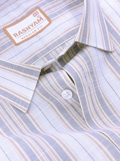 Italian Linen Cotton Lorentis Yellowish Grey Wideline On White Formal Shirt