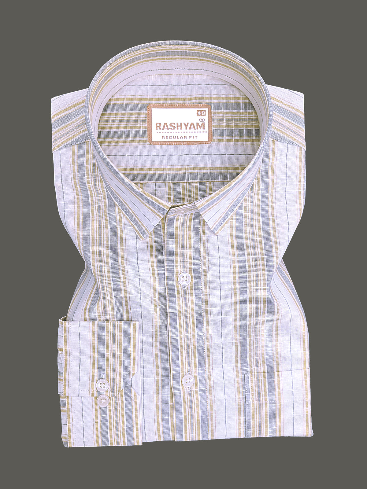 Italian Linen Cotton Lorentis Yellowish Grey Wideline On White Formal Shirt
