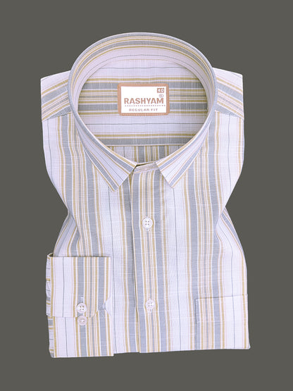 Italian Linen Cotton Lorentis Yellowish Grey Wideline On White Formal Shirt