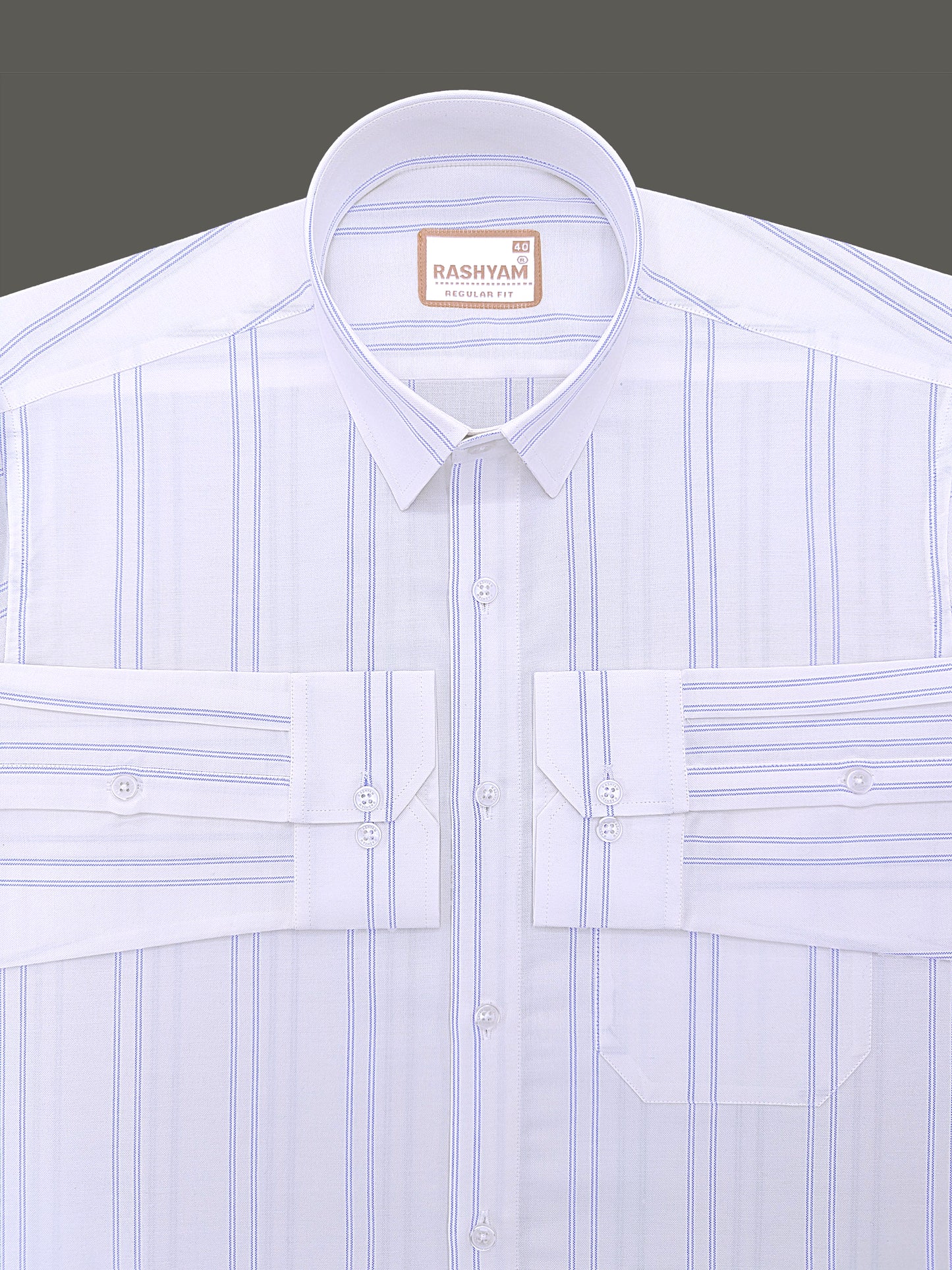 Oxford Cotton Zodiac Luxury Blue Double Line On White Formal Shirt