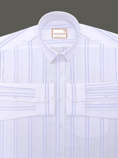 Oxford Cotton Zodiac Luxury Blue Double Line On White Formal Shirt