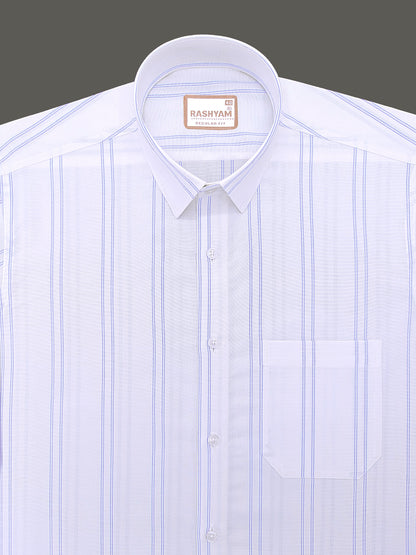 Oxford Cotton Zodiac Luxury Blue Double Line On White Formal Shirt