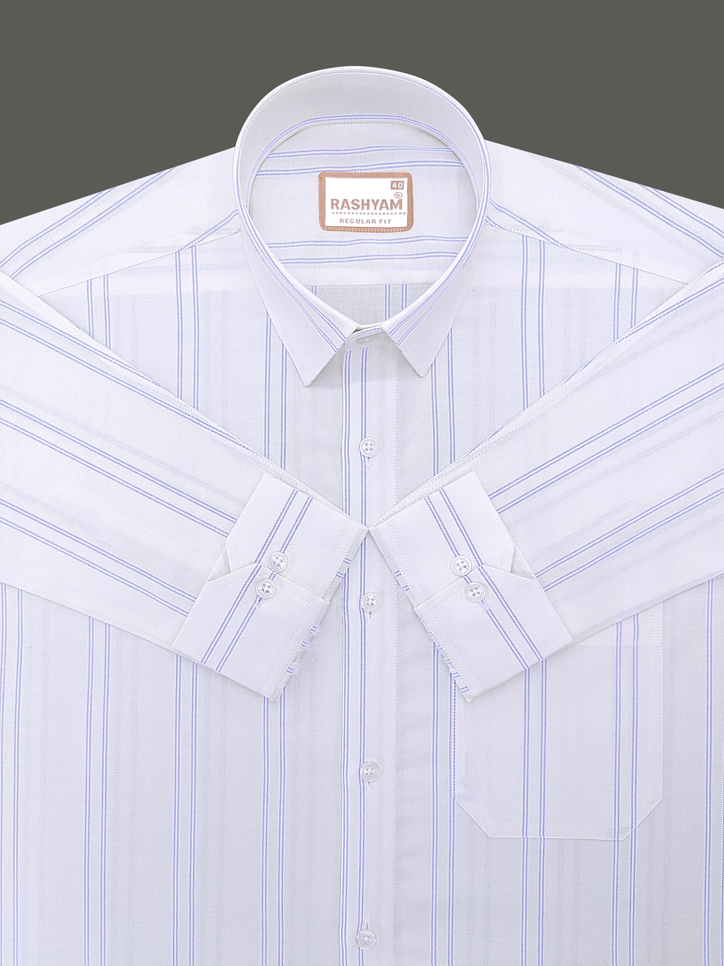 Oxford Cotton Zodiac Luxury Blue Double Line On White Formal Shirt