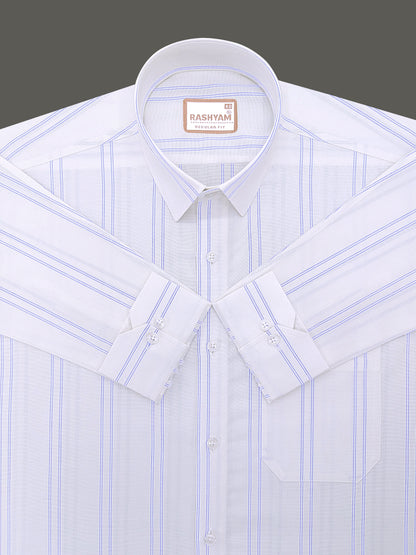 Oxford Cotton Zodiac Luxury Blue Double Line On White Formal Shirt