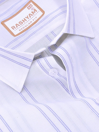 Oxford Cotton Zodiac Luxury Blue Double Line On White Formal Shirt