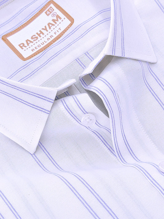 Oxford Cotton Zodiac Luxury Blue Double Line On White Formal Shirt