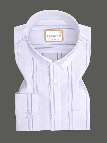 Oxford Cotton Zodiac Luxury Blue Double Line On White Formal Shirt
