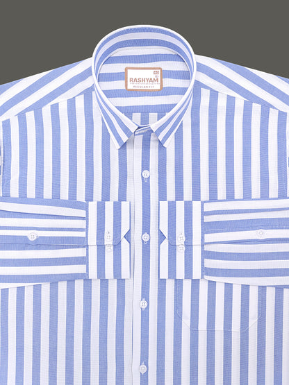 Oxford Cotton Zodiac Blue And White Stripe Formal Shirt