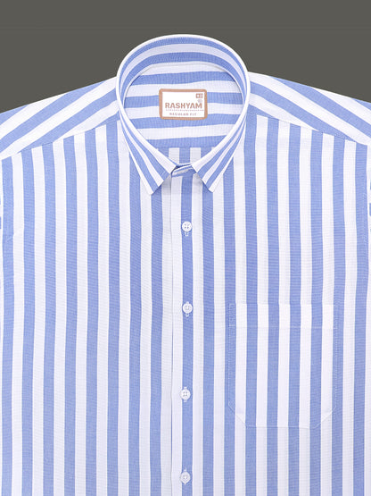 Oxford Cotton Zodiac Blue And White Stripe Formal Shirt