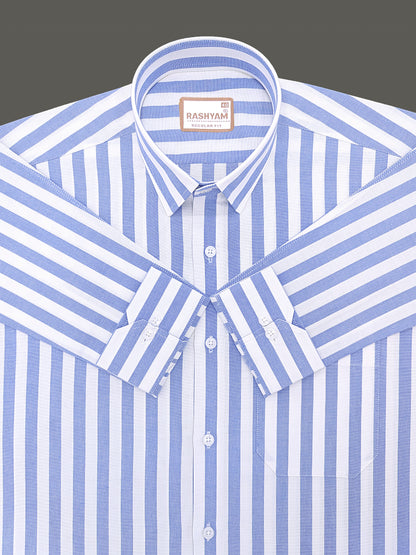 Oxford Cotton Zodiac Blue And White Stripe Formal Shirt