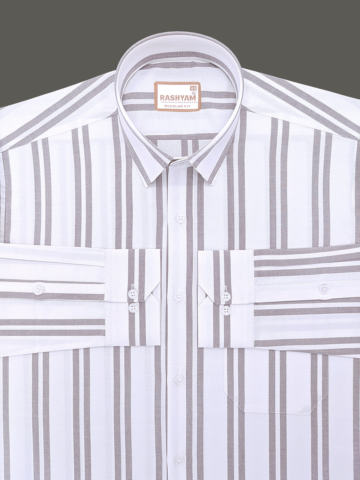 Oxford Cotton Zodiac Dusty Brown Twin Line On White Formal Shirt