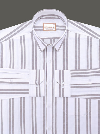 Oxford Cotton Zodiac Dusty Brown Twin Line On White Formal Shirt