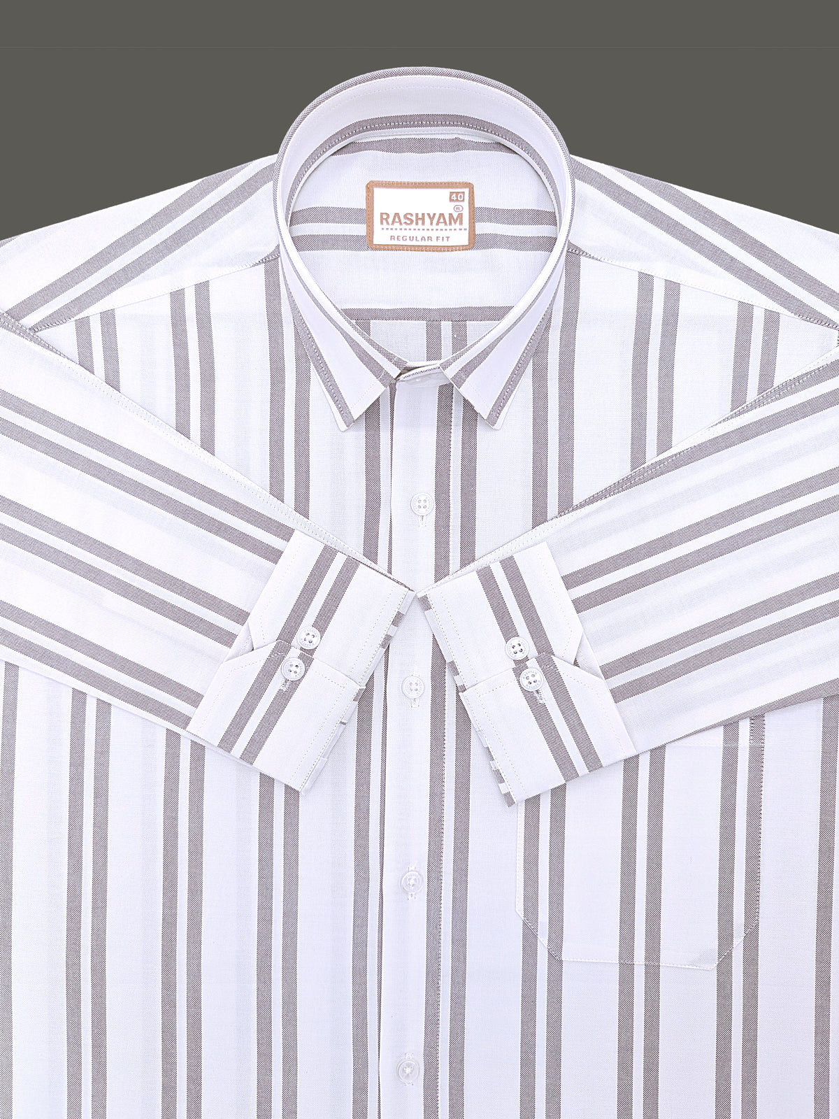 Oxford Cotton Zodiac Dusty Brown Twin Line On White Formal Shirt