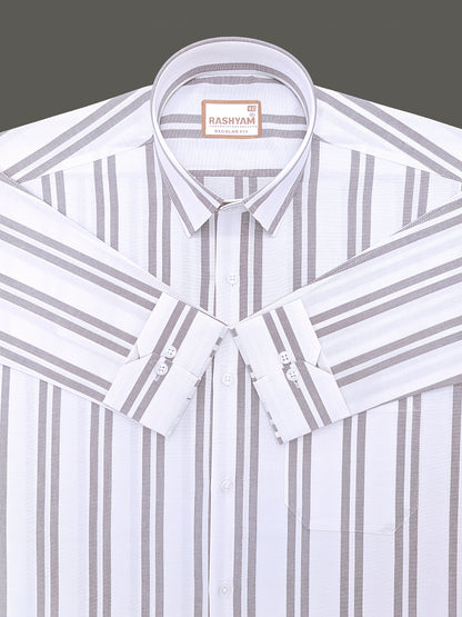 Oxford Cotton Zodiac Dusty Brown Twin Line On White Formal Shirt