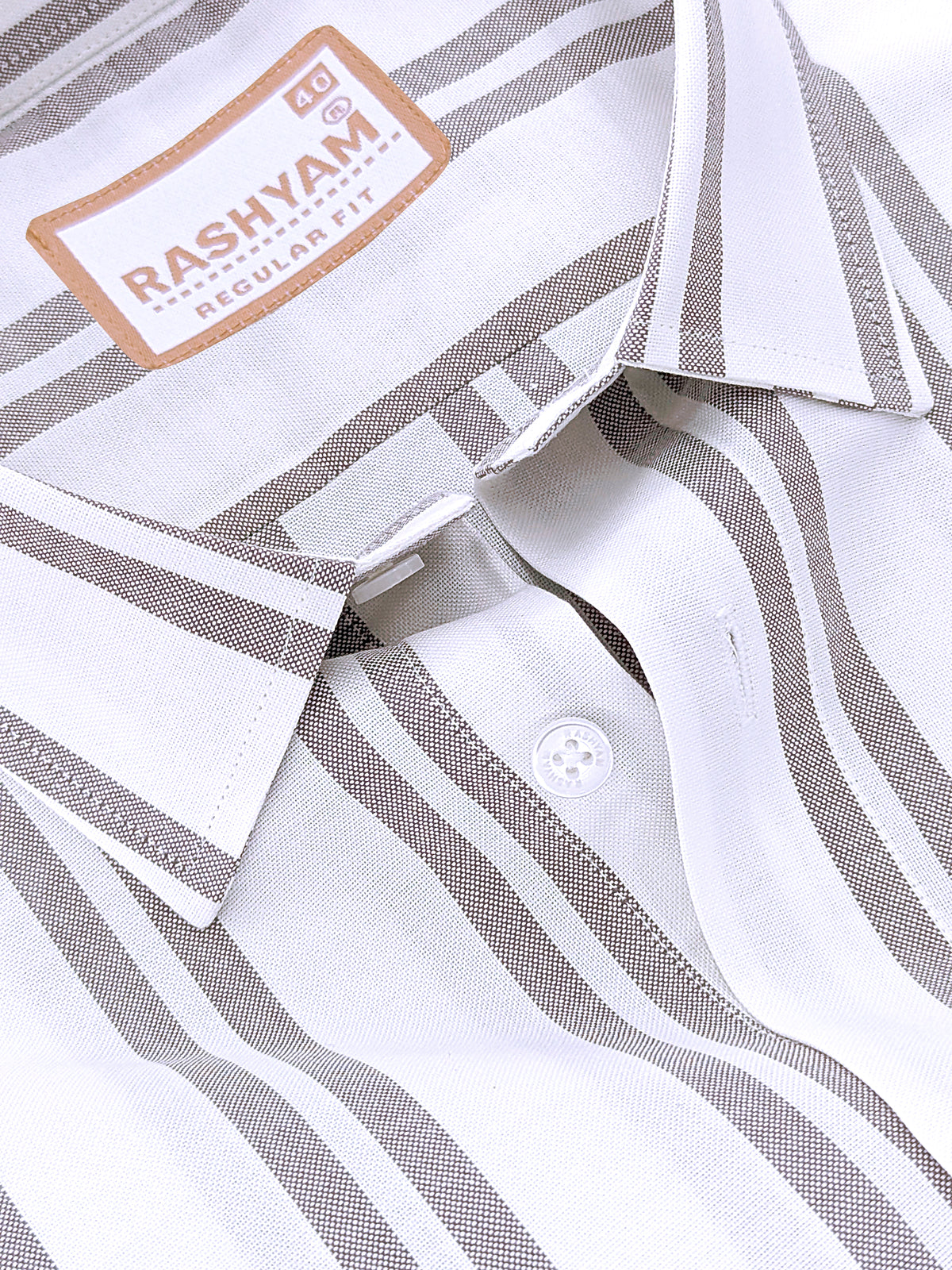 Oxford Cotton Zodiac Dusty Brown Twin Line On White Formal Shirt