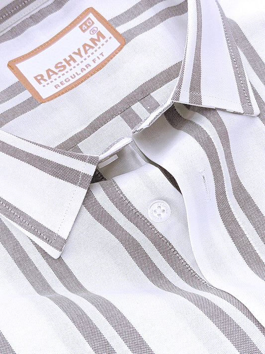 Oxford Cotton Zodiac Dusty Brown Twin Line On White Formal Shirt