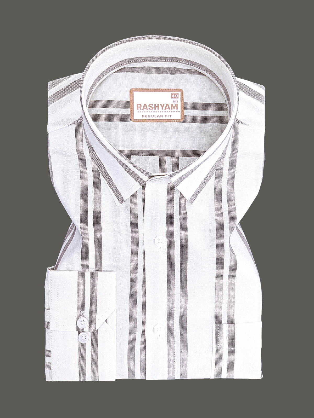 Oxford Cotton Zodiac Dusty Brown Twin Line On White Formal Shirt