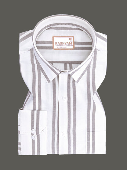 Oxford Cotton Zodiac Dusty Brown Twin Line On White Formal Shirt