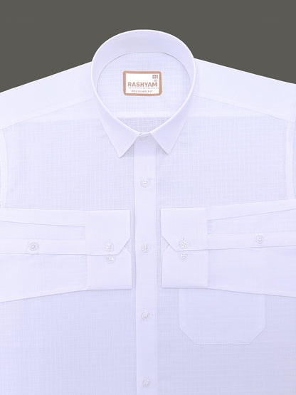 Premium Cotton Portelle White Designer Checks Formal Shirt